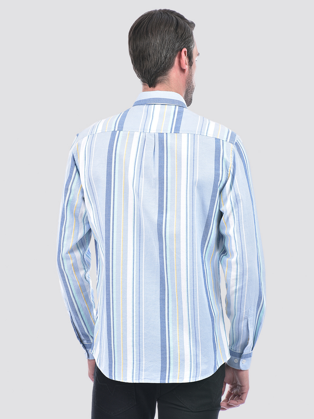Numero Uno Men Blue Multi-Striped Cotton Shirt